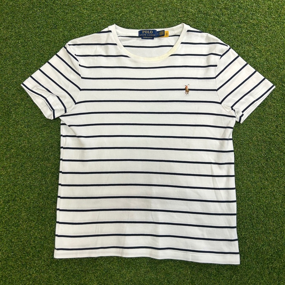 Polo Ralph Lauren Mens Custom Slim Fit Striped T-Shirt Navy White M